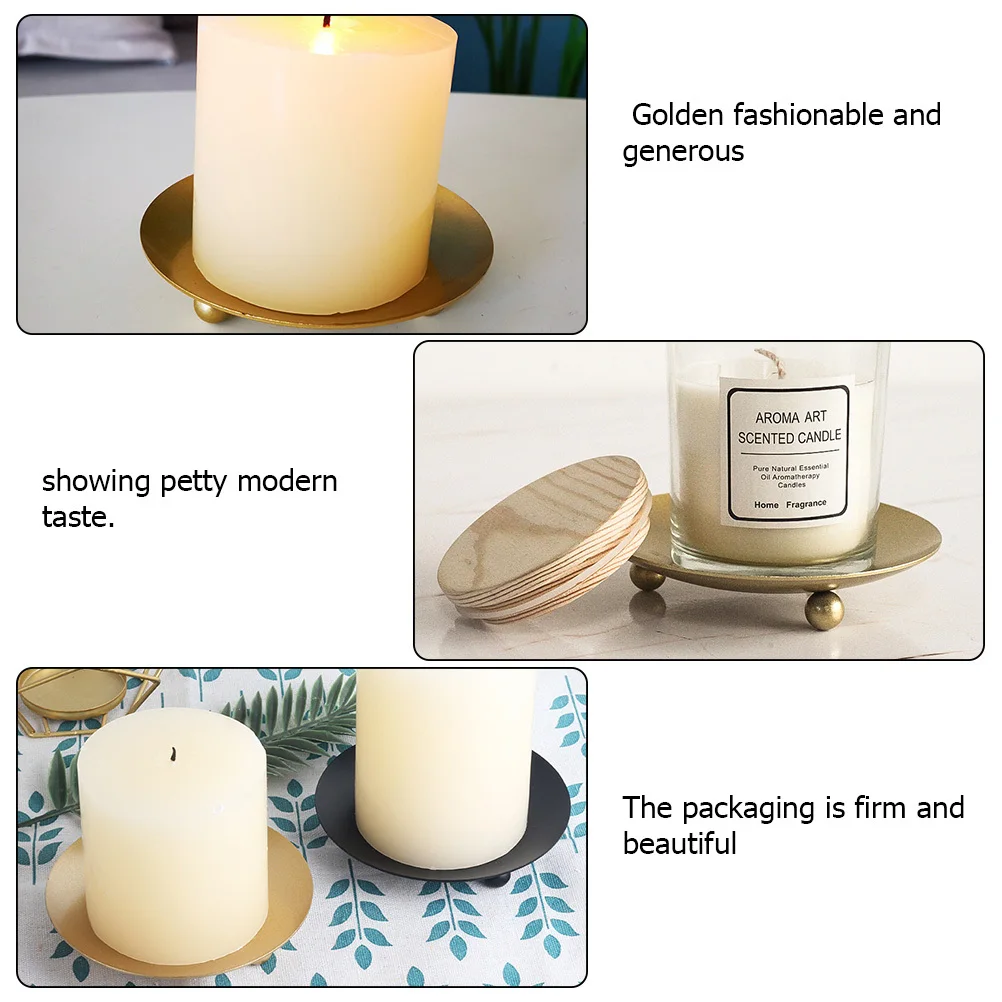 1 قطعة حامل شموع حديد ذهبي صينية لديكور حفلات الزفاف حامل تخزين الشاي الحديث مقاومة درجات الحرارة العالية قاعدة حبة مستديرة #2