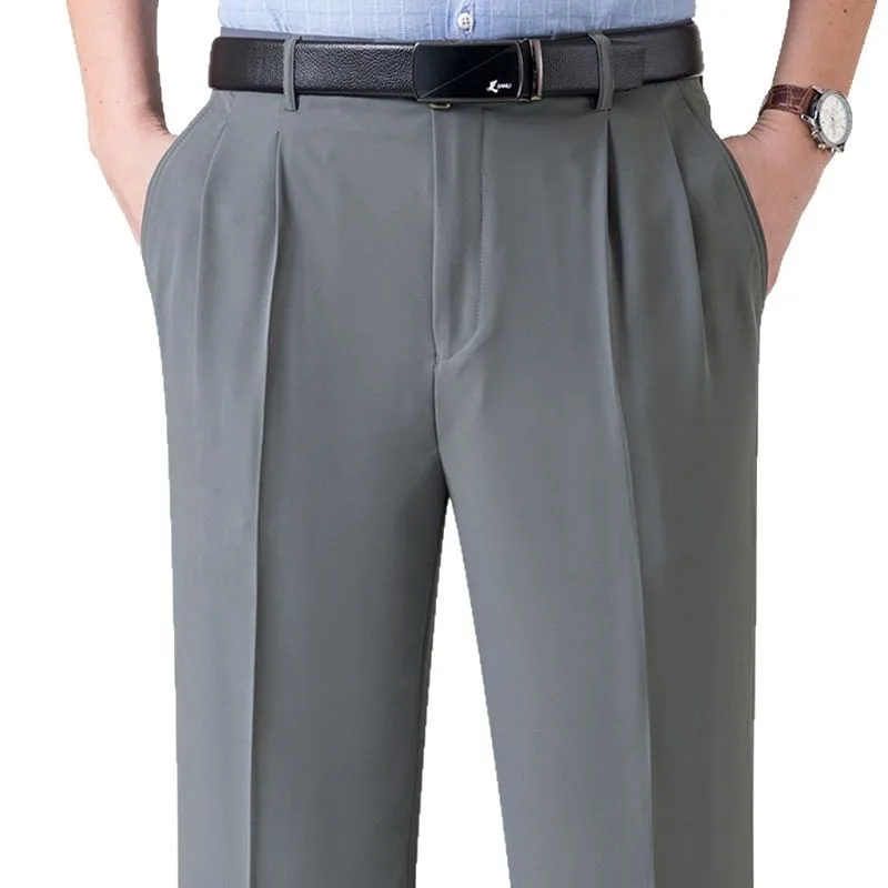 Hoge Taille Zijde Dunne Pak Broek Mannen Dubbele Geplooide Zomerjurk Broek Voor Mannelijke Formele Broek Zakelijke Maat 29-50 52 54 56