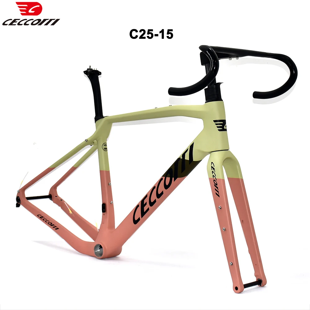 CECCOTTI Carbon Gravel Frame Flat Mount Disc Brake T47 Thread BB full Internal Cable Gravel Bicycle Frameset 700C Road Bike