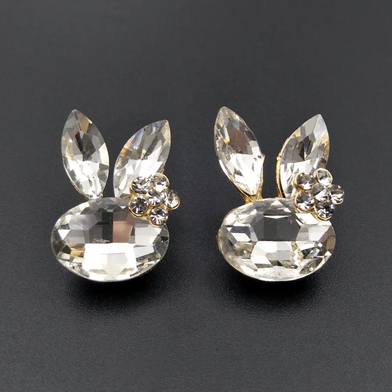 

Rhinestone Bunny Head Button Embellishments 10pcs Factory Metal Applique Buttons for DIY Jewelry Accessories Wholesale Supplier