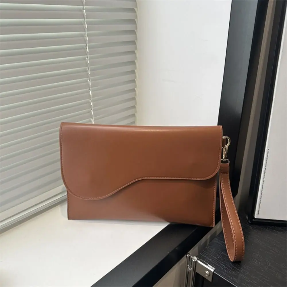Simple Solid Color File Tote Bag Office PU Leather Briefcase Business Casual Document Handbag Travel