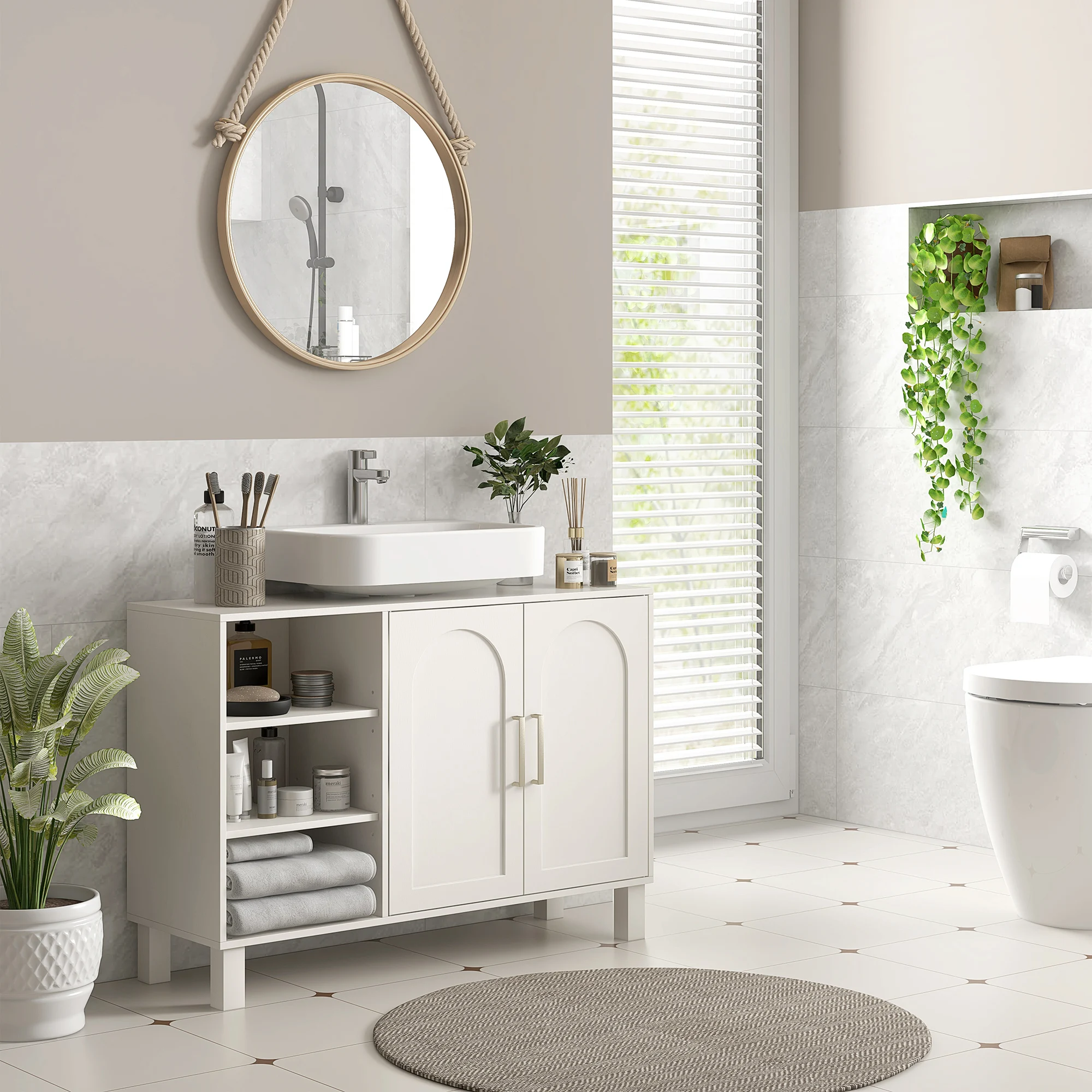 Mobili HOMCOM sotto il lavabo con 2 ante e ripiani regolabili 90x30x63 cm crema