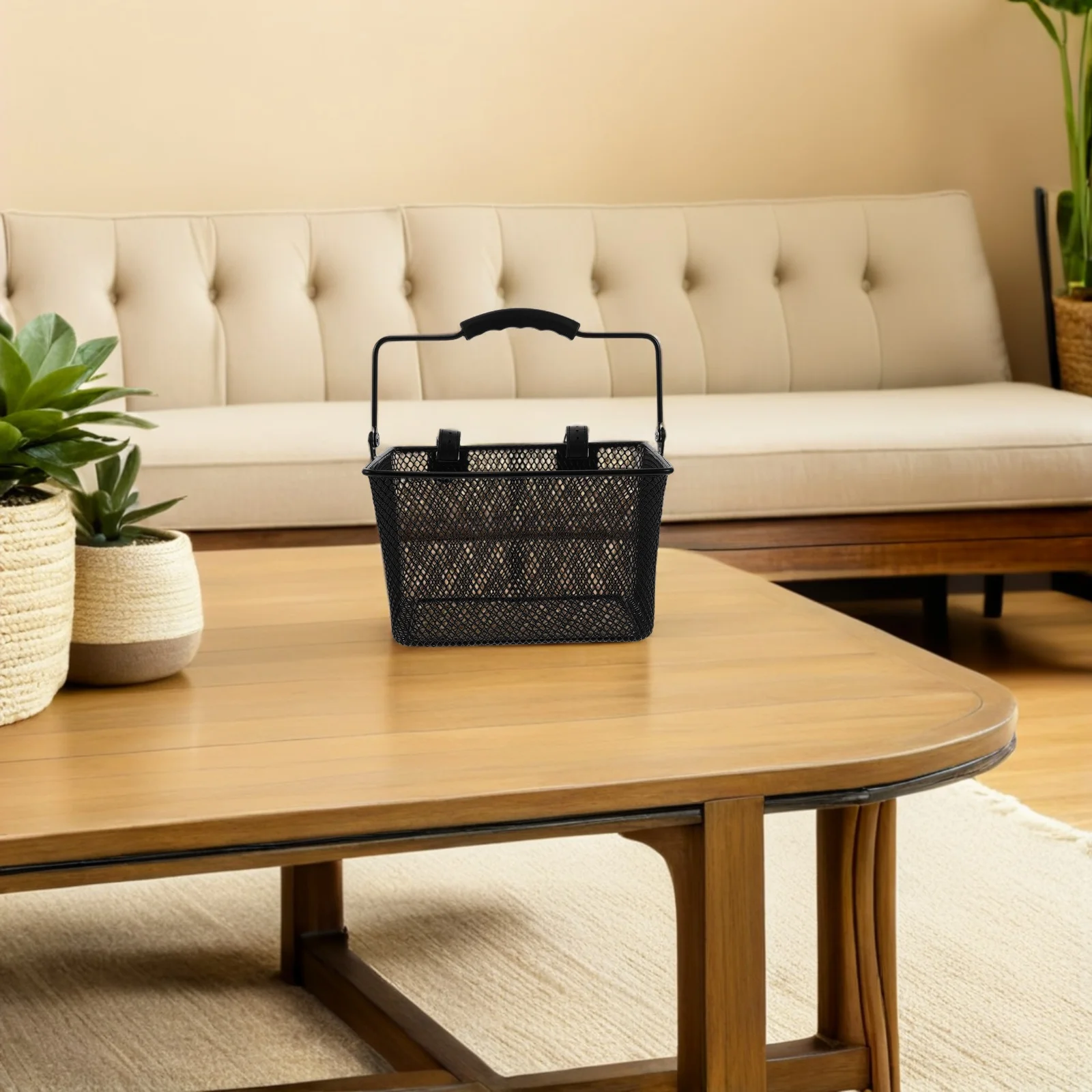 自転車用ブラック：フロントハンドルバー自転車バスケット、金属ワイヤー収納ラック、取り外し可能な鉄製カーゴバスケット