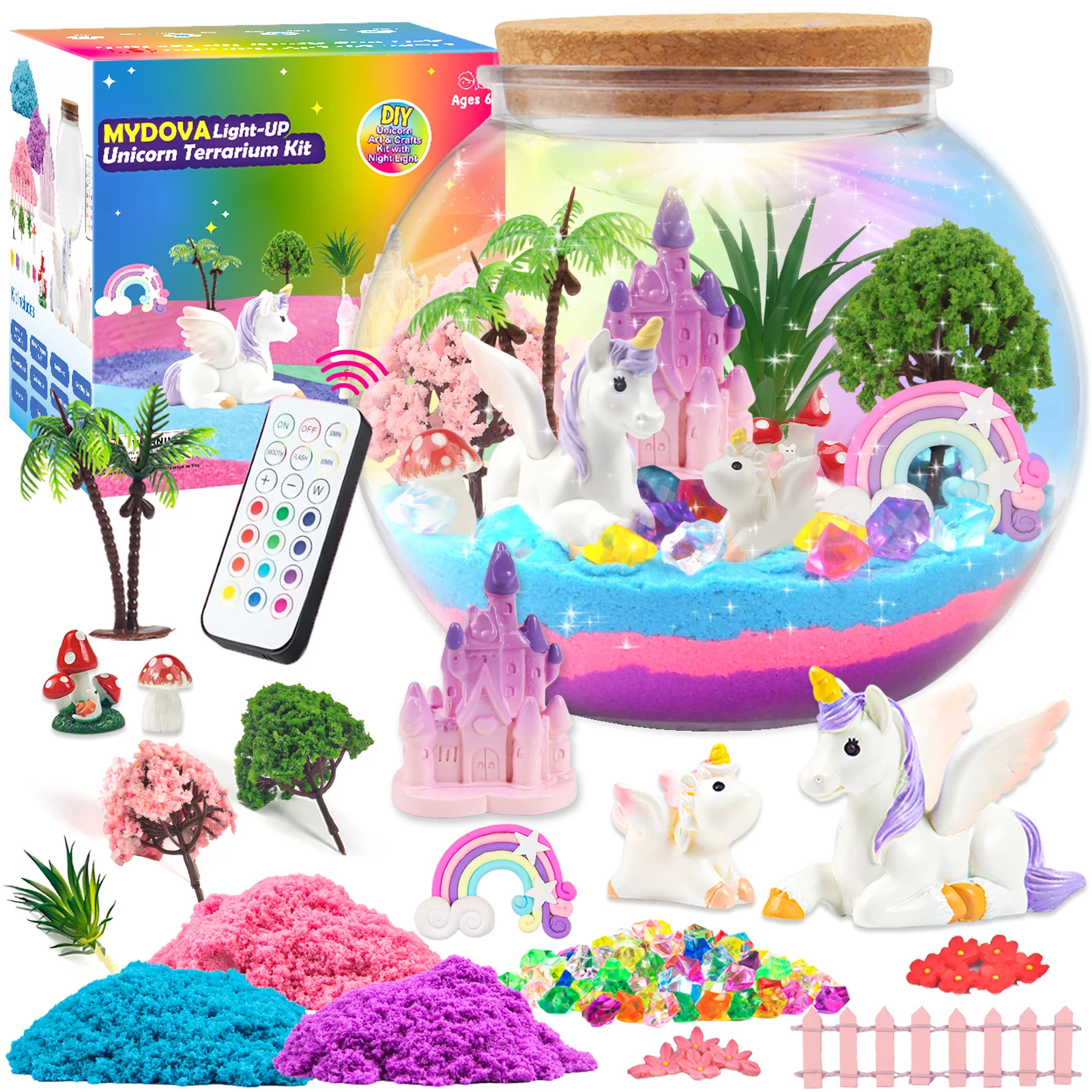 Einhorn-DIY-Bastel-Terrarium-Set, LED-Nachtlicht, Geburtstag, Weihnachten, Geschenk für Mädchen ab 5 Jahren, Bastelsets für Kinder und Mädchen