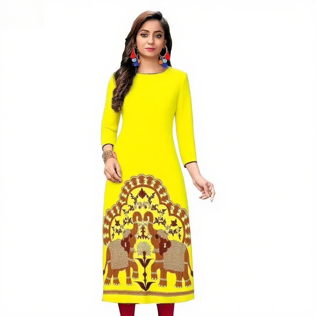 Abito da donna kurt alla moda ed elegante a maniche lunghe, tubo dritto, casual, girocollo, colore modello elefante