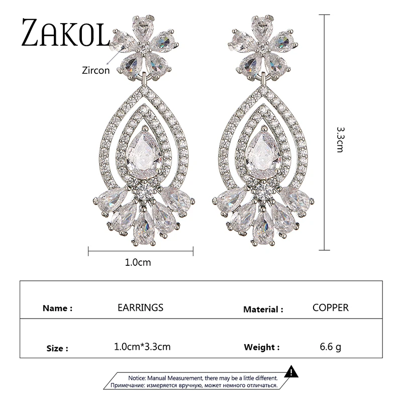 ZAKOL Exquisite Retro Green Teardrop Cubic Zirconia Geometric Flower Dangle Earrings for Women Female Party Jewelry Wholesale