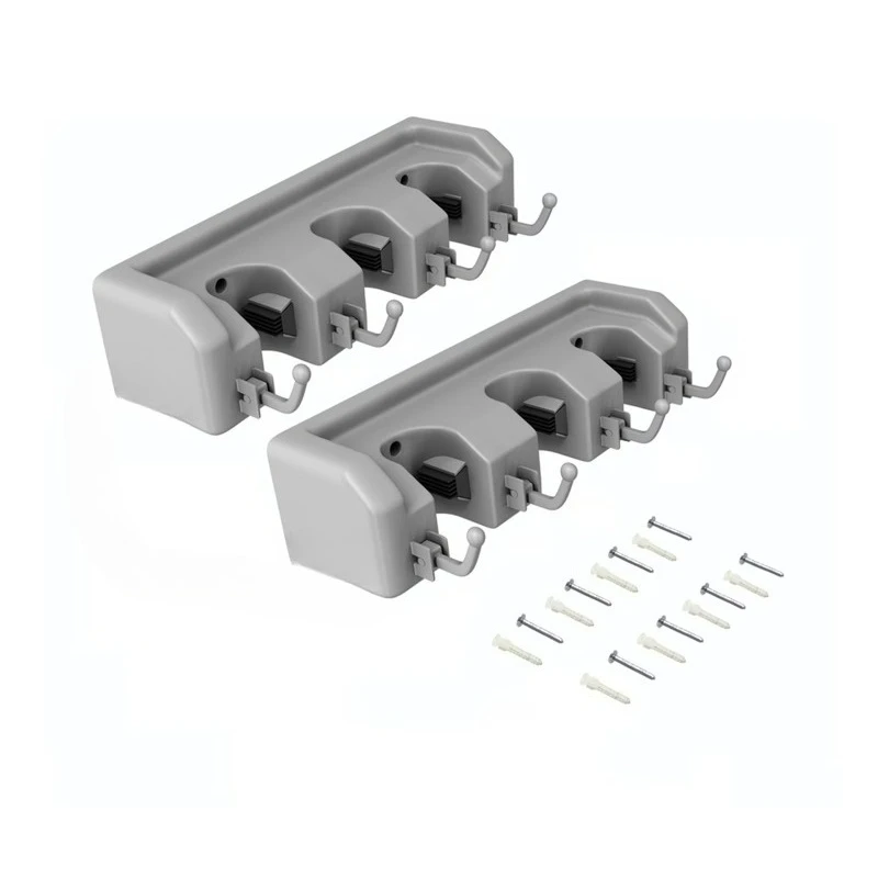 2-Pack Wall Storage Organizer - Garage Utility Rack with 3 Adjustable Slots and 4 Hooks - Ideal for Garden Tools