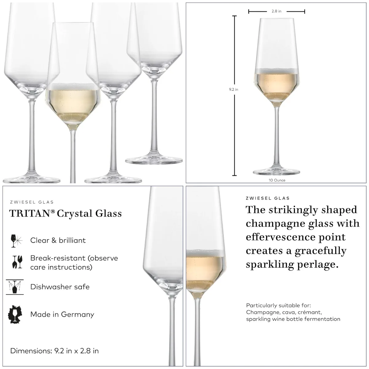 

Чистые флейты для шампанского (набор из 4 шт.), шипучие точки, тритан, можно мыть в посудомоечной машине, 10 унций, сделано в Германии.