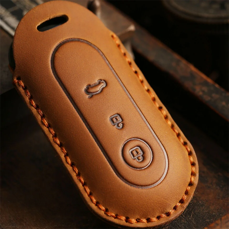 Leather Car Smart Key Case Cover for Aito M5 M7 2022 3 Buttons Remote Protection Shell Keychain Auto Accessories