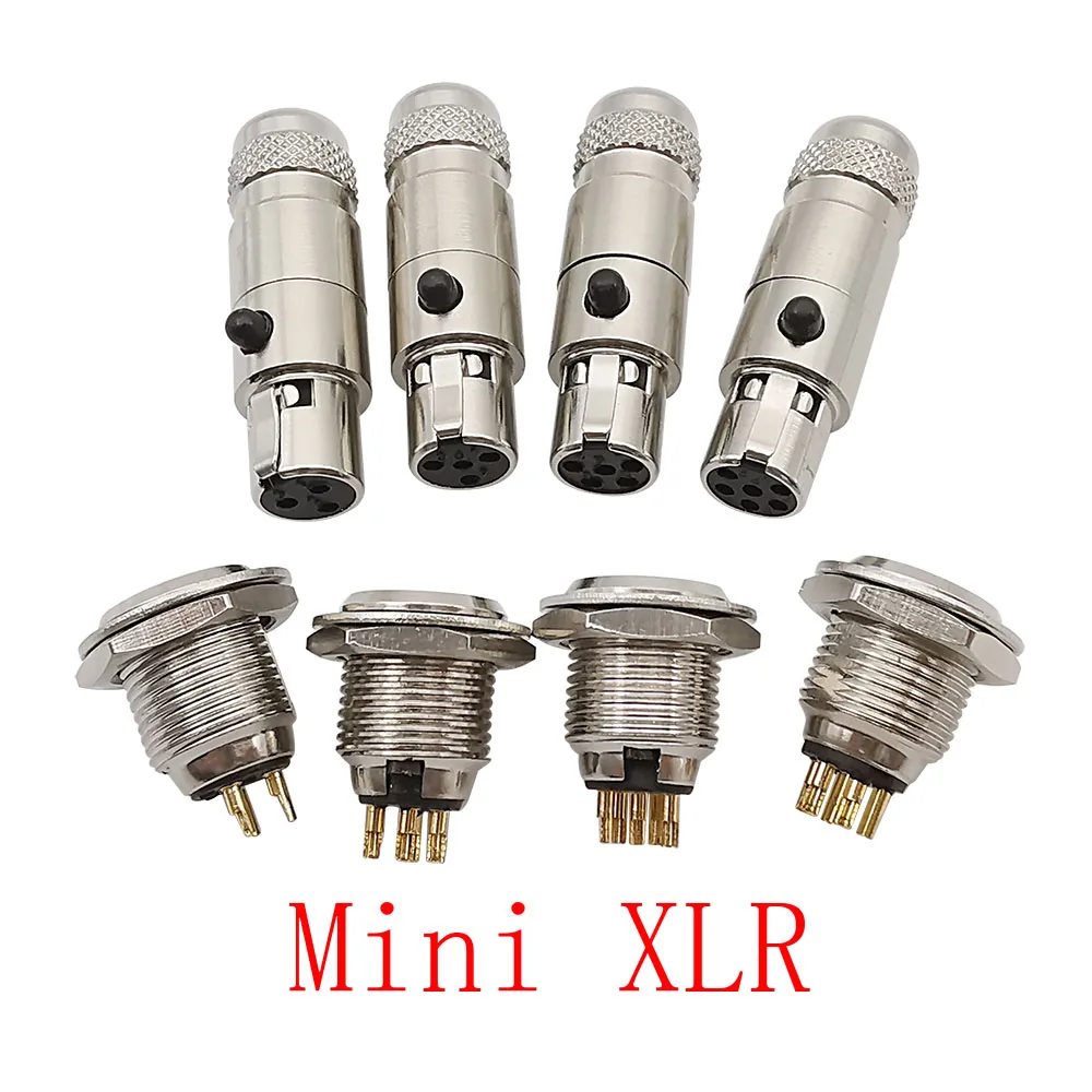 2Pcs 3/4/5/6 Pin Mini XLR Male Chassis Panel Mount Plug Small XLR Female Socket Audio Microphone Connector for Cable Soldering