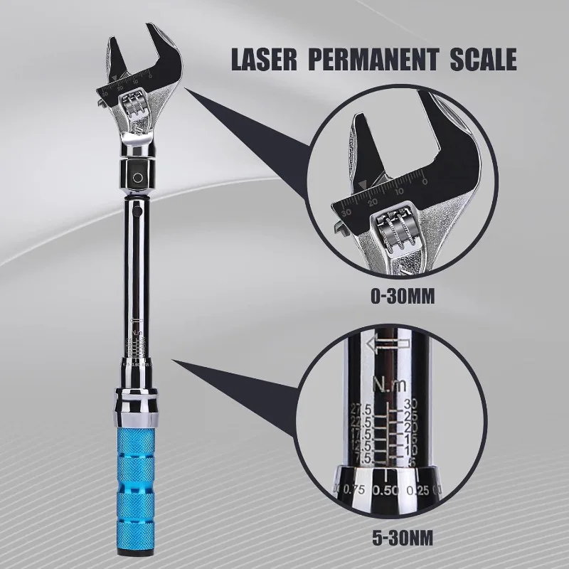 Adjustable Torque Wrench, 5 to 30 Nm 30mm Open End Torque Wrench with Click and Changeable Head for Hvac Mini Split