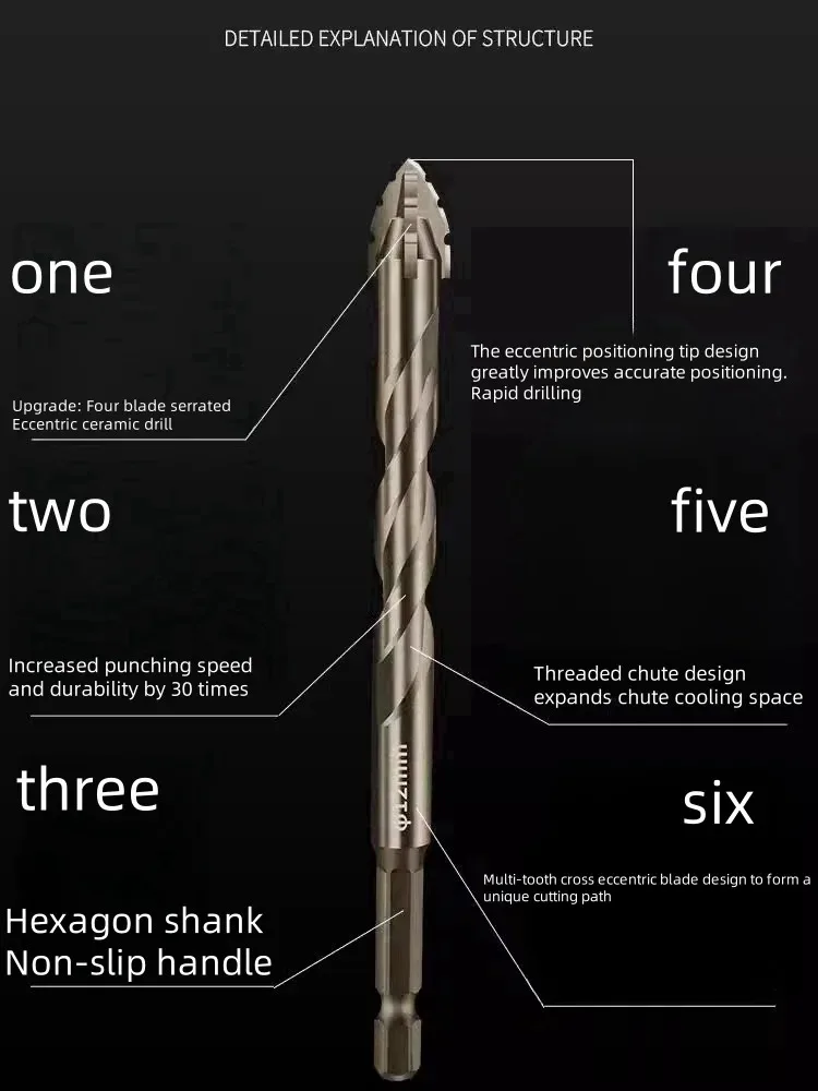 Upgraded high-hard alloy four-edge eccentric drill bit, the site all porcelain concrete wall brick impact steel bar no problem