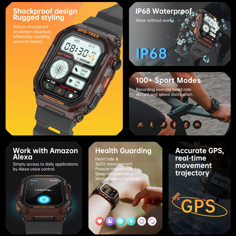 Military Built-in GPS Smart Watch Men Women Gift 380mAh Battery Health Monitor Outdoor Sport Waterproof Watch BT Call Smartwatch