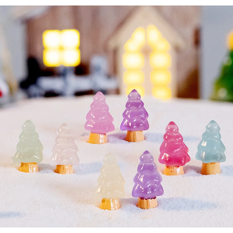 10Pcs Luminous Tree Christmas Ornament Plants Micro Landscape Figure Glowing Miniature Statue Potted Mini Garden Accessories