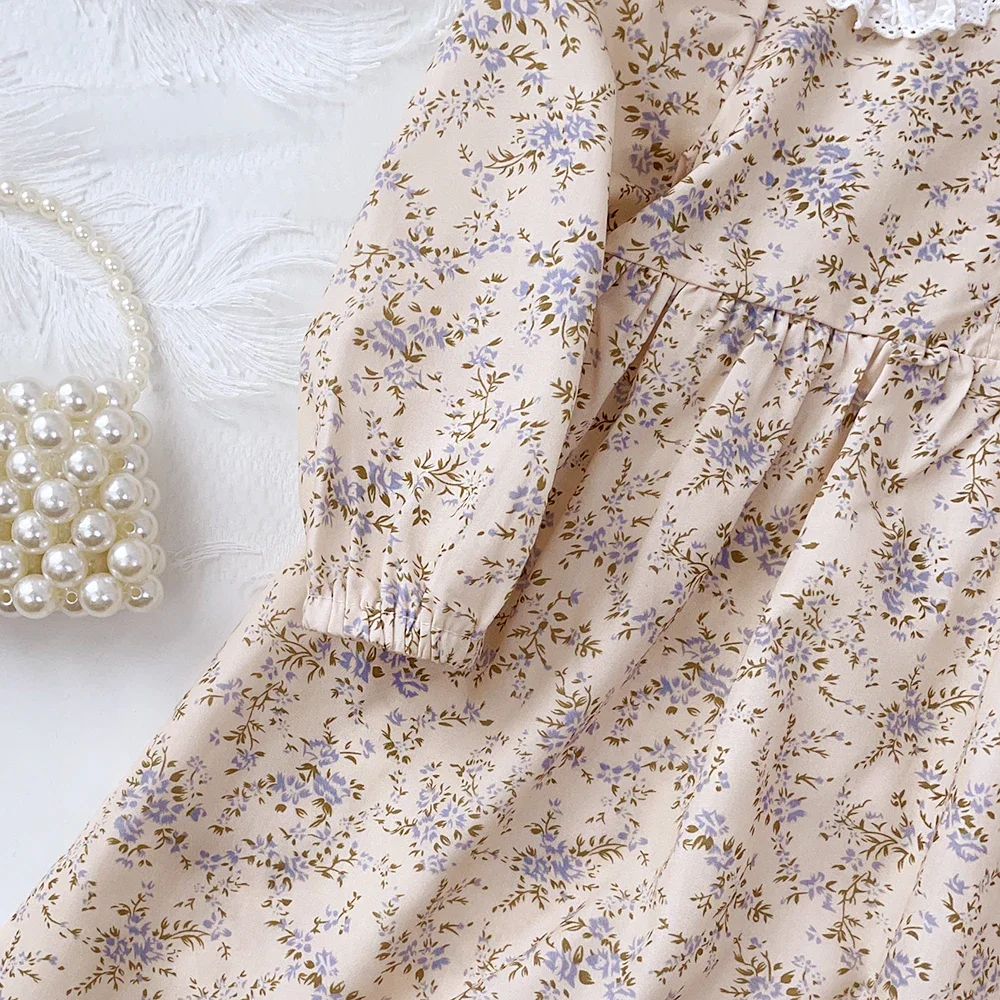 Baby Mädchen Blumen kleider 3-7 Jahre Frühling Herbst Blumen kleider Spitze Turn-Down Blumen mädchen Prinzessin Kleid – Detail 6