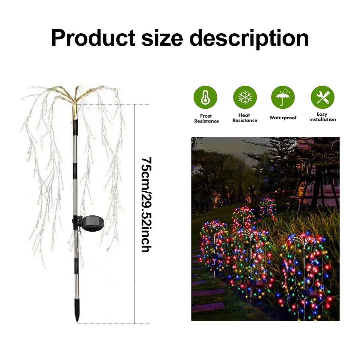 200LED RGB Solar Firework Light Outdoor Waterproof Willow Tree Firework Lights Fairy LED Garden Decoration Lawn Holiday String