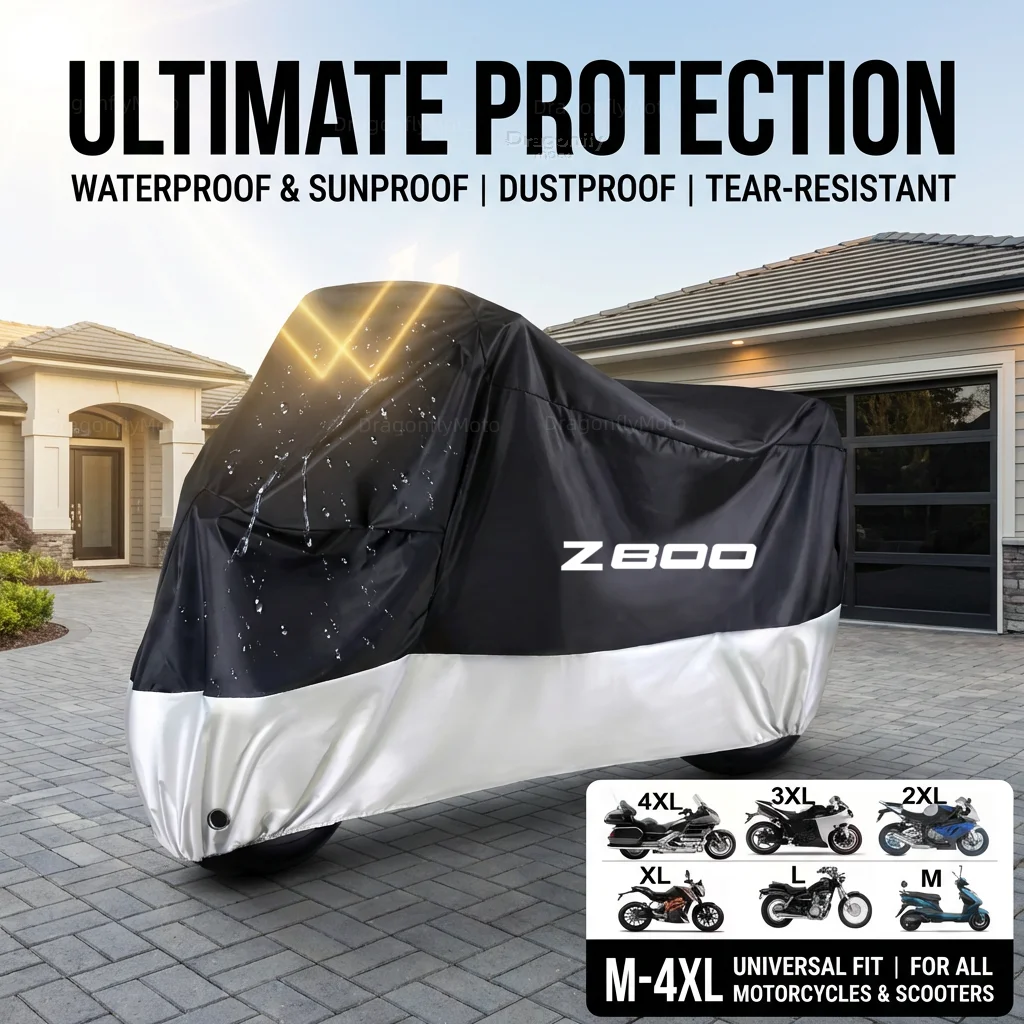 

For Kawasaki Z 800 z800 2013-2016 with Z800 All Season Motorcycle Cover Silver Black Waterproof Dustproof UV Protection