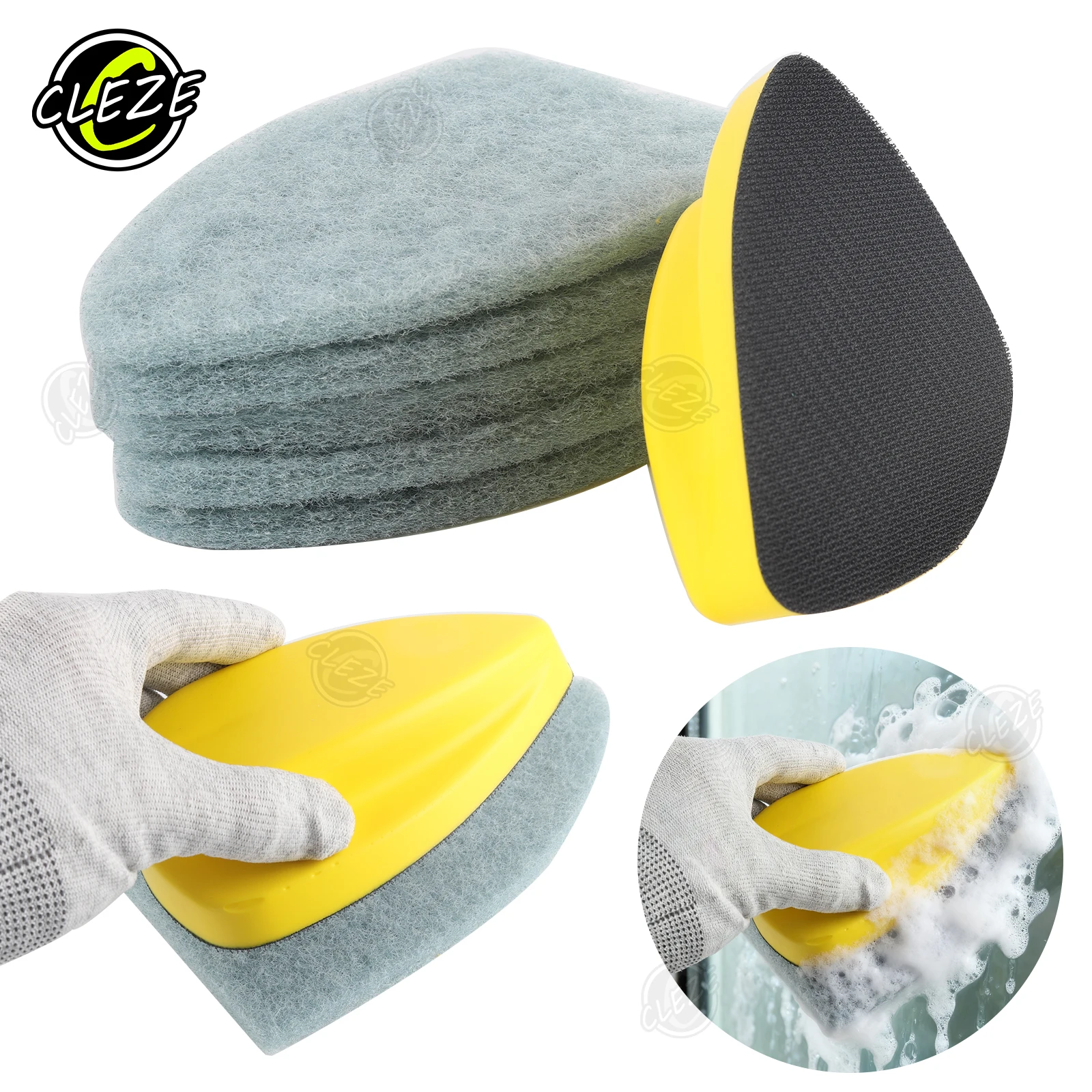 CLEZE Replaceable Detailing Nylon Car Cleaning Pad Window Cleaning Sponge Bathtub Pool Scrub Brush Strong Scouring