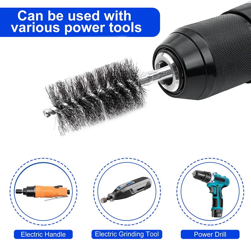 Wire Pipeline Brush Stainless Steel for Cleaning Deburring ID Crosshole Metal Detailing DIY Power Drill Hand Tool Accessories
