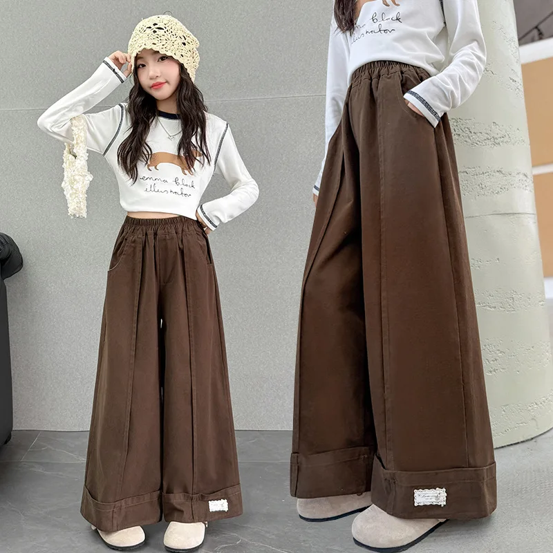 

School Girls Two-piece Outfit Autumn Kids Girls Cartoon Printed T-shirt Children Girl Elastic Waist Wide Leg Pant 4-14Y Girl Set