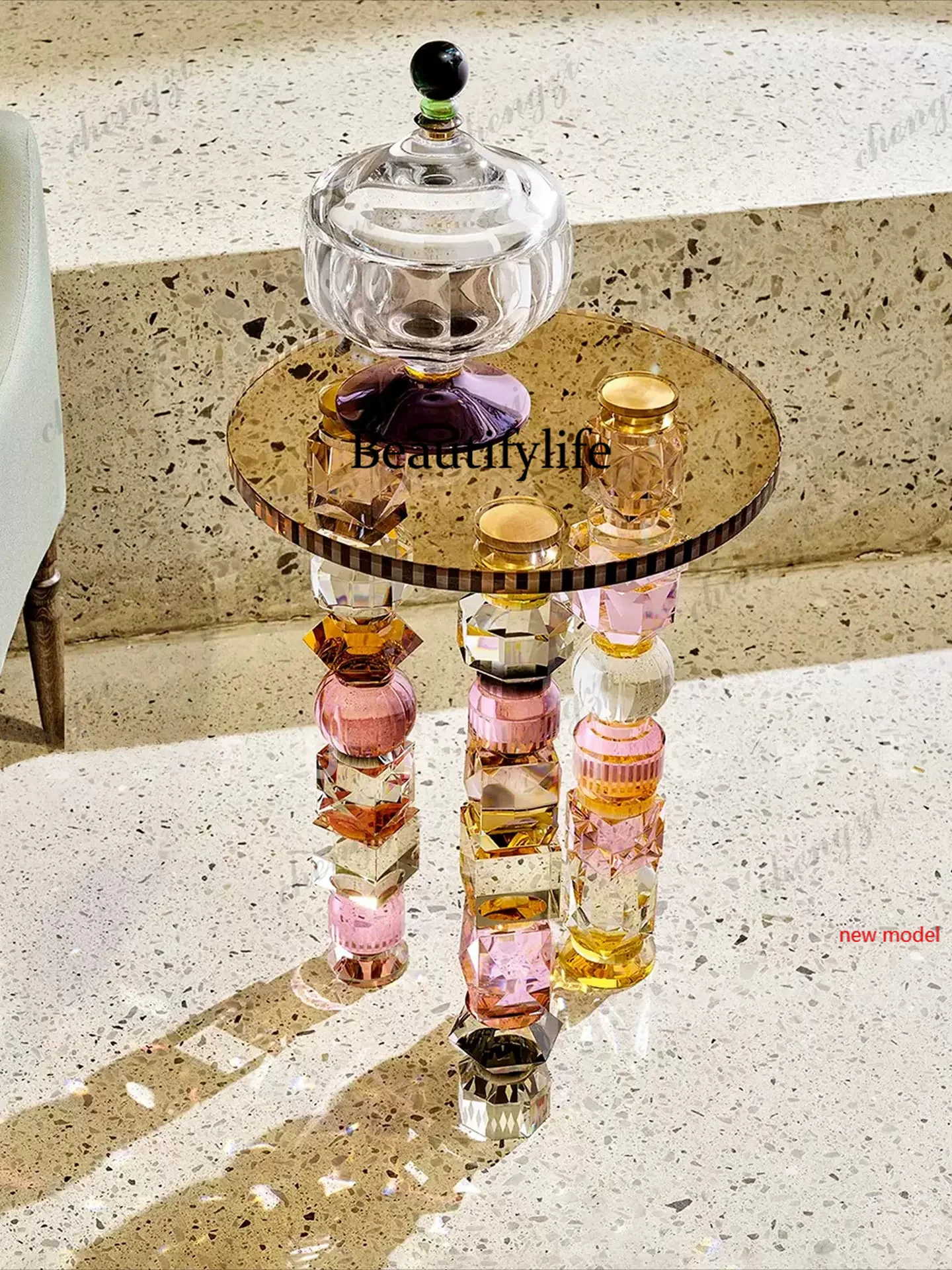 Asmt114Italian glass coffee table light luxury high sense, sofa side table, living room home coffee table
