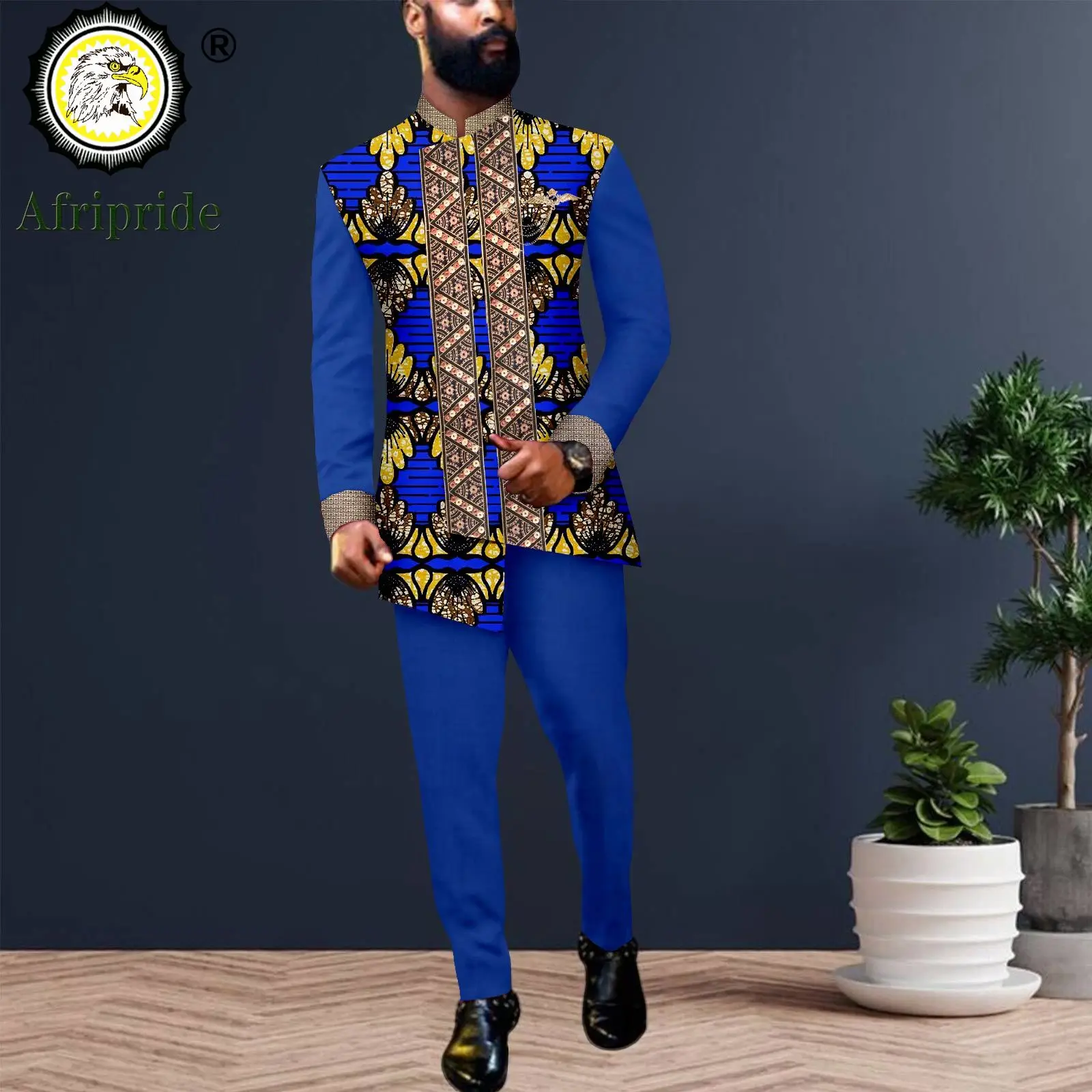 Men`s Business Suits Slim Fit Lined Print Blazer and Pants 2 Piece Set Dashiki Formal Outfits African Clothes Wedding 2516042