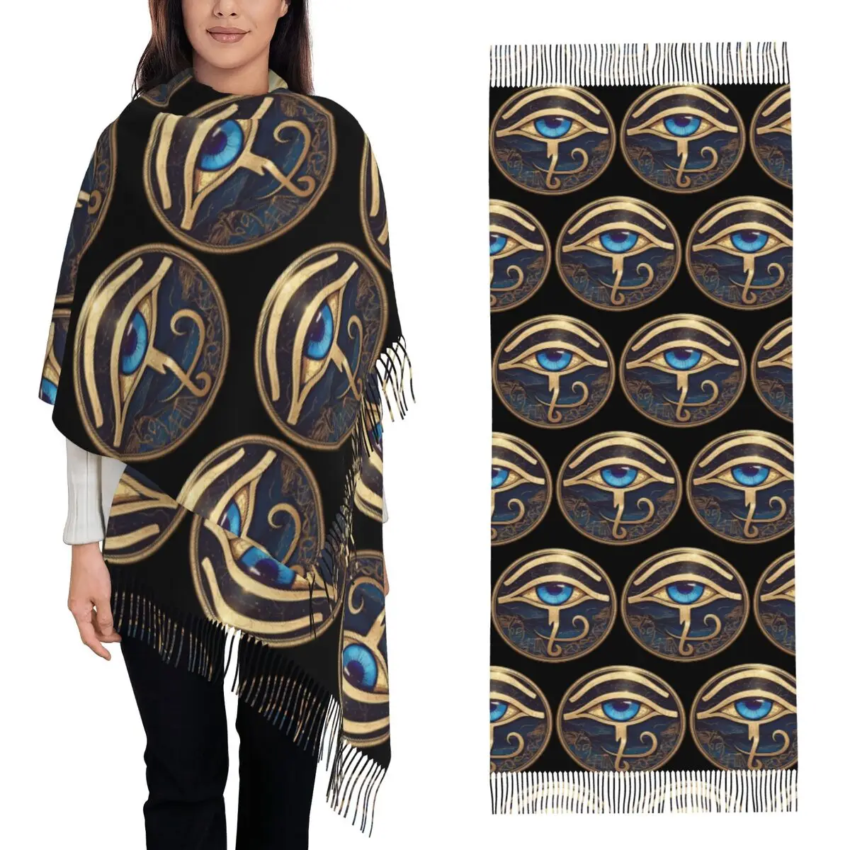 

Древний золотой фараон, египетский король-ту, египетский иероглиф, шарф с кисточками, шарфы для женщин, теплые шали и накидки, длинная шаль