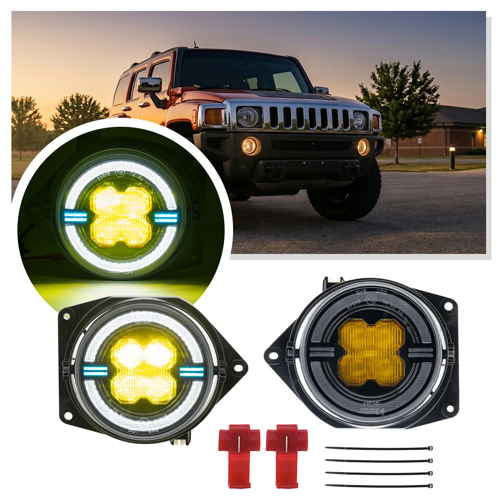 LED Fog Light Assembly DRL For 2006-2010 Hummer H3 2006-2010 Hummer H3T Halo Ring Daytime running light driving Lamp IP67