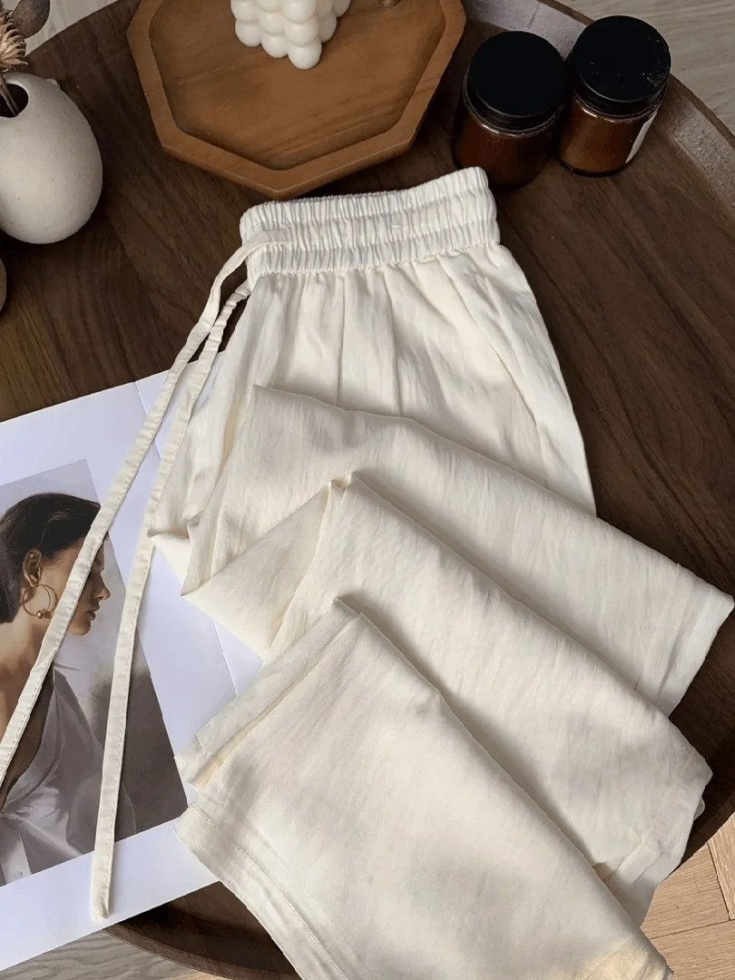 

Linen Wide Leg Pants Men's Summer CleanFit Preppy Sle Loose Comfortable Straight Cut High Waist Casual Trousers Breathable