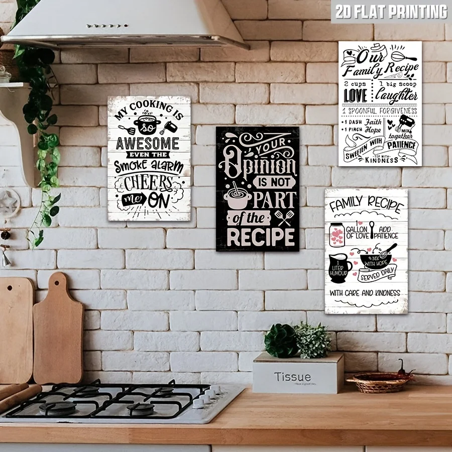 4pcs Set 4pcs Kitchen Our Family Recipes Iron Plate Wall Art Decor Vintage Sign Home Decor Gift 20x30 Cm, Iron Wall Decor