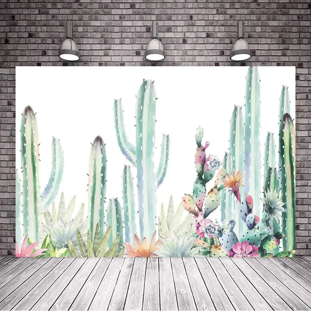 

Cactus Floral Photography Backdrop Watercolor Desert Plants Background Fiesta Baby Shower Banner