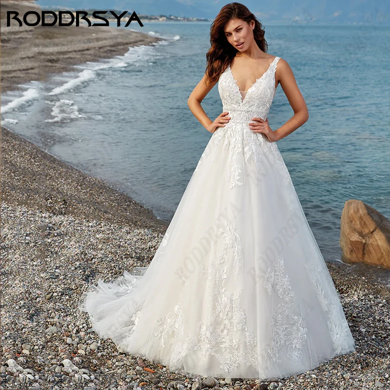 

RODDRSYA Elegant A-line Wedding Dress For Women Dreamy V-Neck Backless Bride Party Vintage Tulle Vestido De Noiva Minimalistas