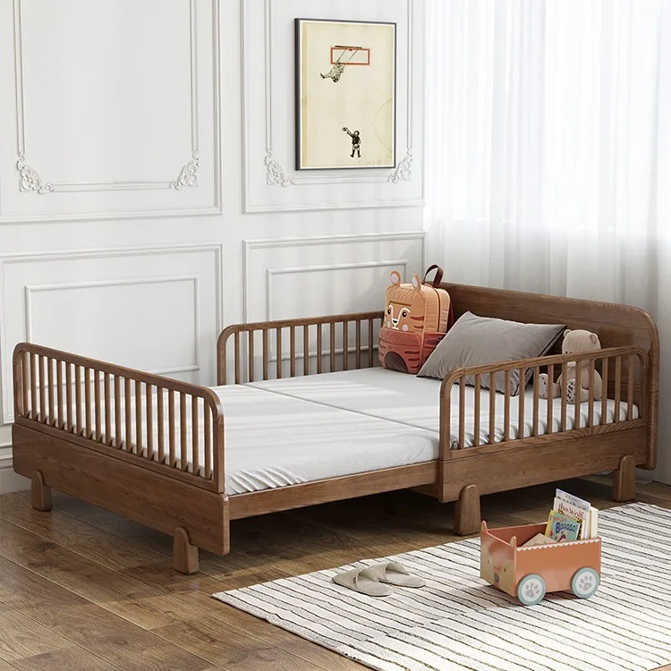 Wangheng solid wood children's bed with guardrail boy bedroom girl princess splicing bed push-pull retractable bed crib