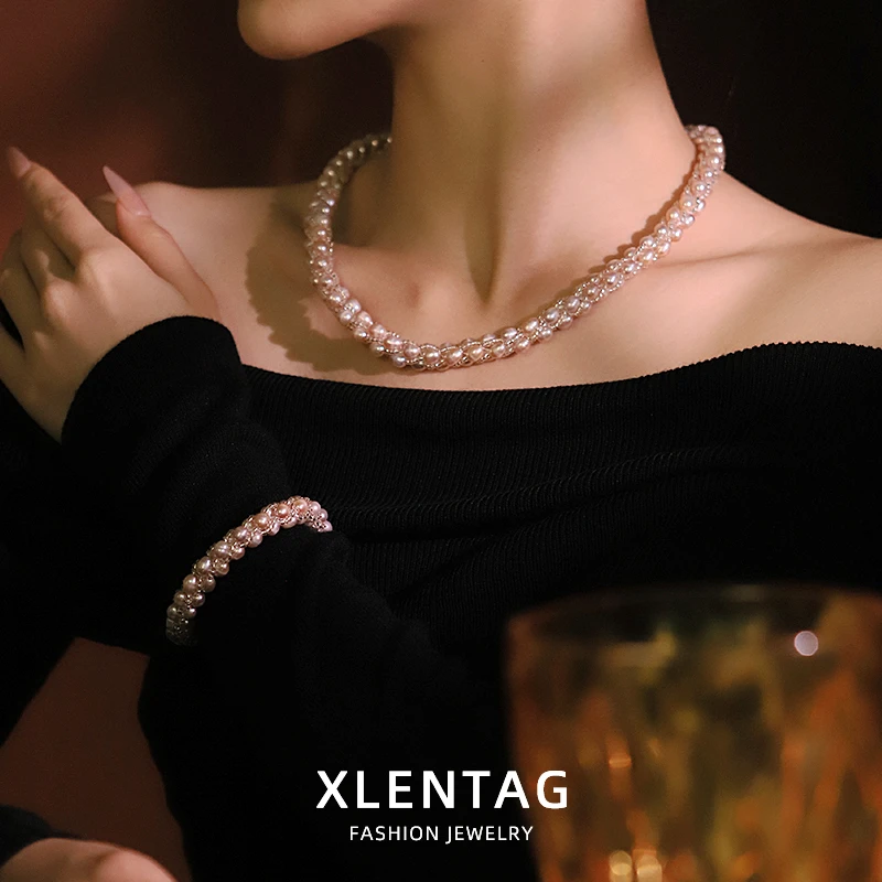 

Purple Natural Freshwater Pearl Bracelet Necklace Set Luxurious Design High-Quality Bracelet Wedding Women's Jewellery GS0020C
