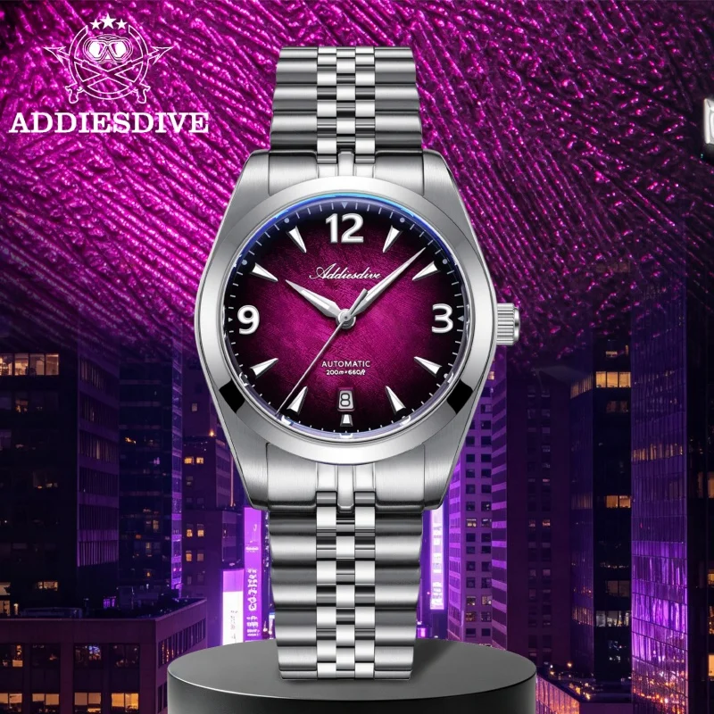 ADDIESDIVE Watch For Men Synthetic Sapphire AD2060 BGW9 Blue Luminous 20Bar Waterproof Automatic Mechanical Hot Sale Steel Watch