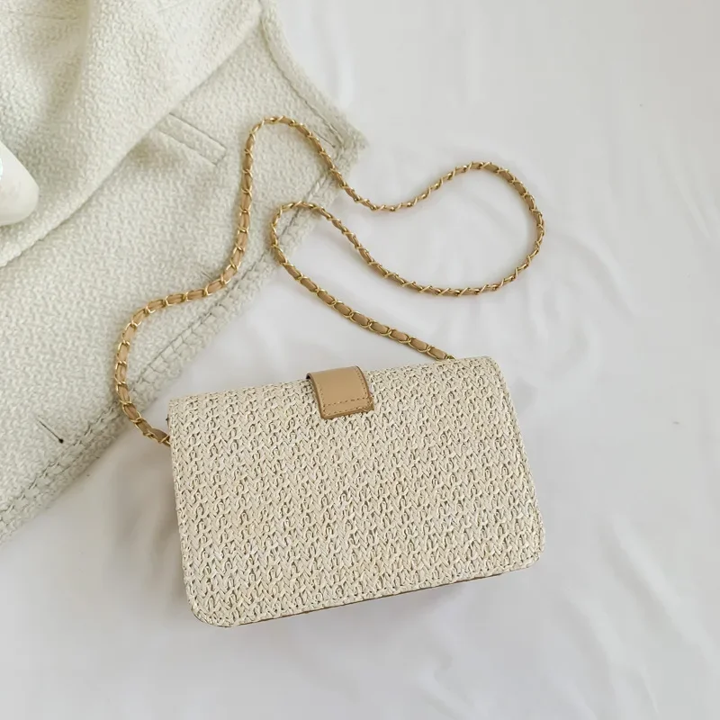 Straw woven small square bag for women new trendy fashion simple personalized shoulder crossbody bag for Lady Vacation Beach Bag