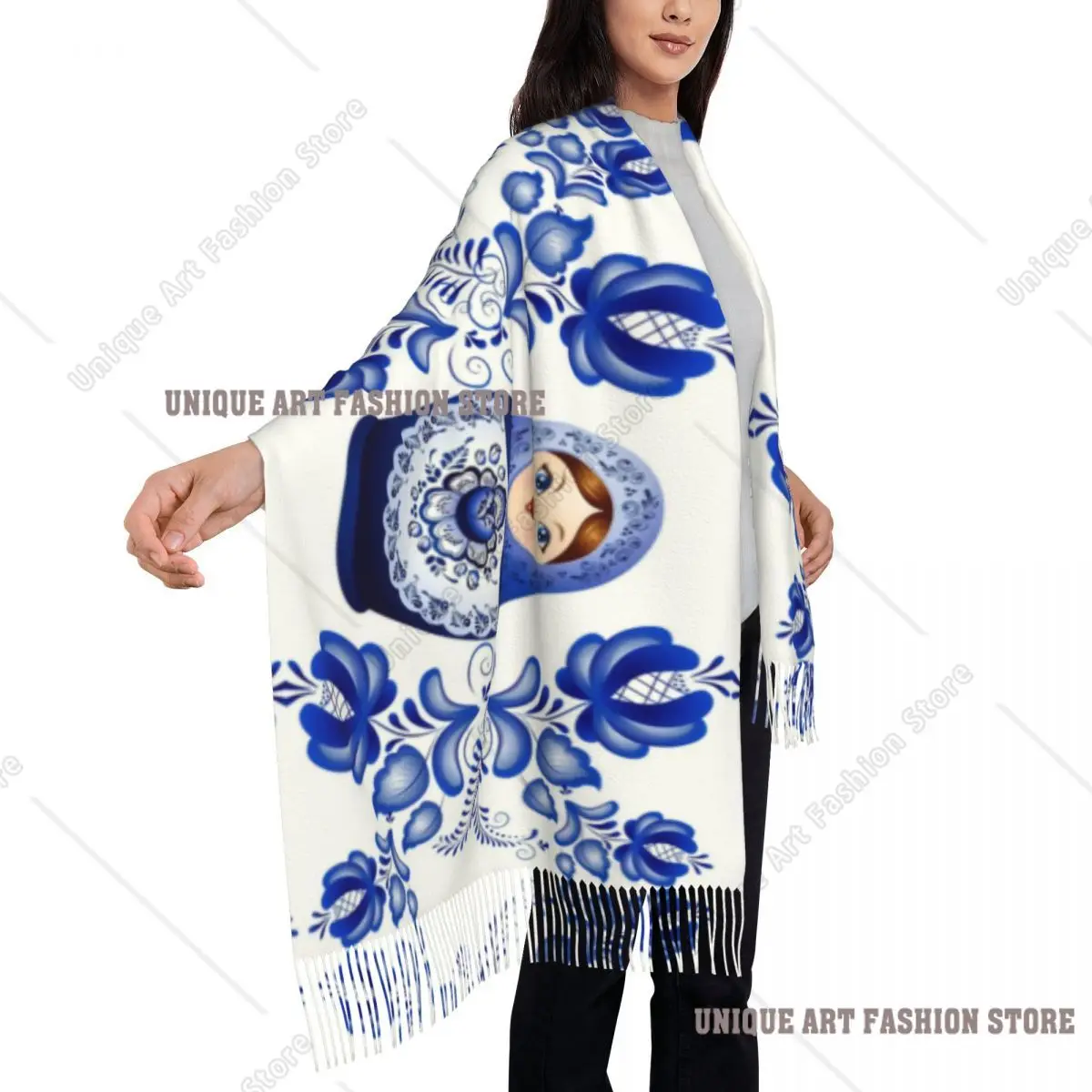 مخصص ماتريوشكا دمية روسيا شرابة وشاح المرأة شتاء خريف شالات دافئة يلتف السيدات الأوشحة الفن الشعبي الروسي