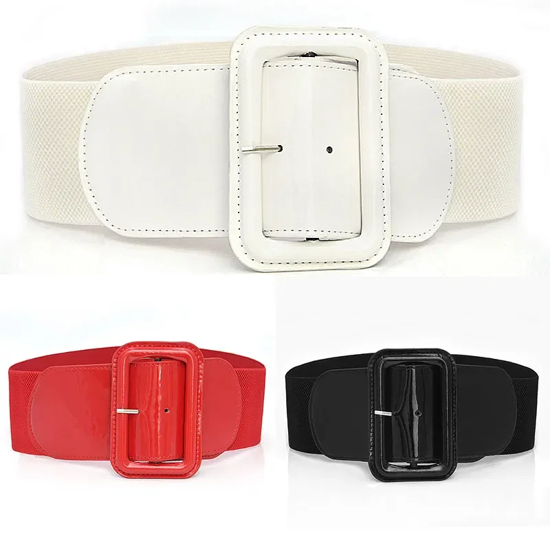 Big Buckle Wide Waist Belt Corset Belt Woman Slim Decorative Waistband Elastic Cummerbunds Fashion Women Patent Leather Belt