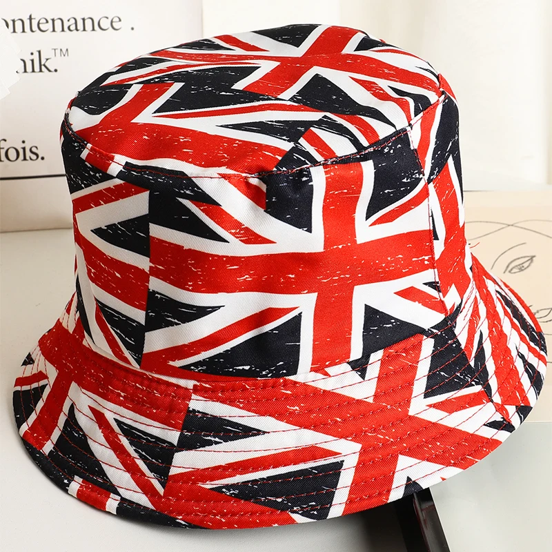 Summer Flag Union Jack Double-sided Bucket Hat Women Men Panama Caps Outdoor Foldable Wide Brim Sun Hat Unisex Hip Hop Cap