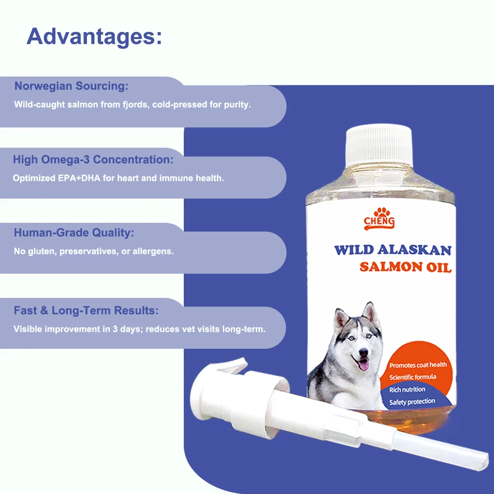 زيت السلمون المعتمد من البيطري سعة 300 مل للحيوانات الأليفة - يقلل من التساقط، ويدعم المناعة، وصحة المفاصل، والمعطف اللامع ووظيفة القلب