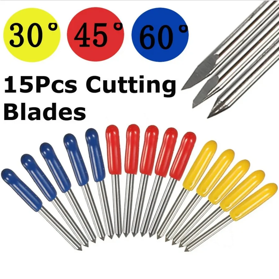 KZTECH 15pcs 30° 45 60 Degree Blades With Tungsten Steel Blade Holder For Roland Vinyl Cutter Carving Cutting Plotter Hand Tools