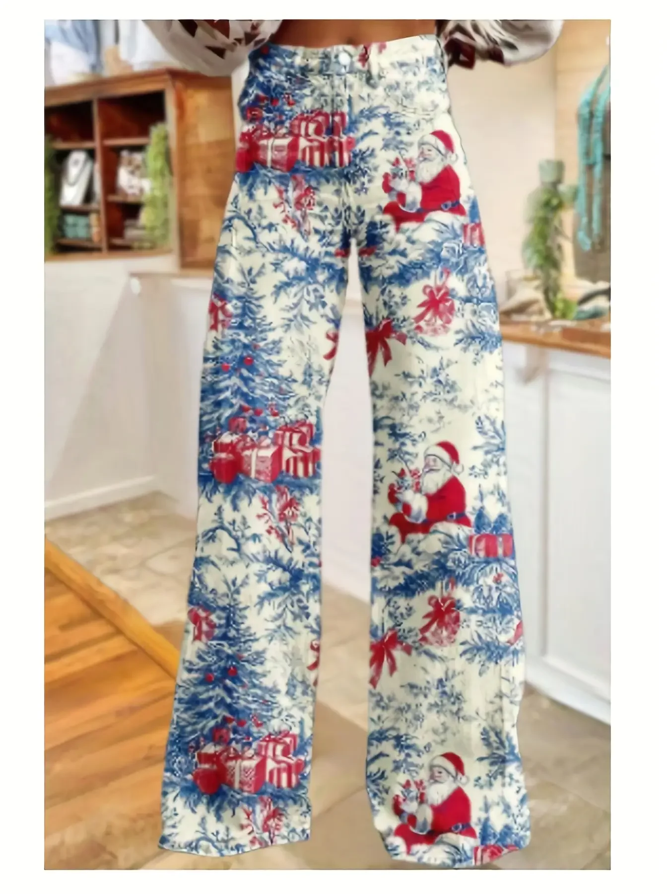 

New women's printed exquisite pattern wide leg imitation jeans, Four Seasons Street Style Women's Jeans,