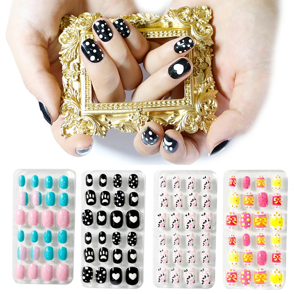 Children Candy Color Self Adhesive Full Cover Fake Nails Manicure Tips Nail Art False Nails