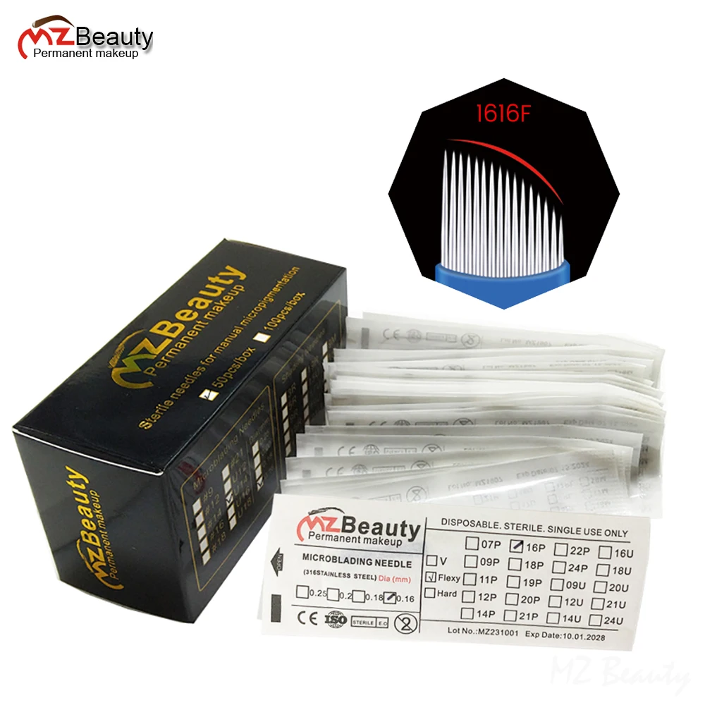 Nano Tattoo Needle Diameter 0.16mm 16Flat Microblading Needles With Lot No. Exp Day Microblades Tebori Pen Agulhas Maquiagem 3D