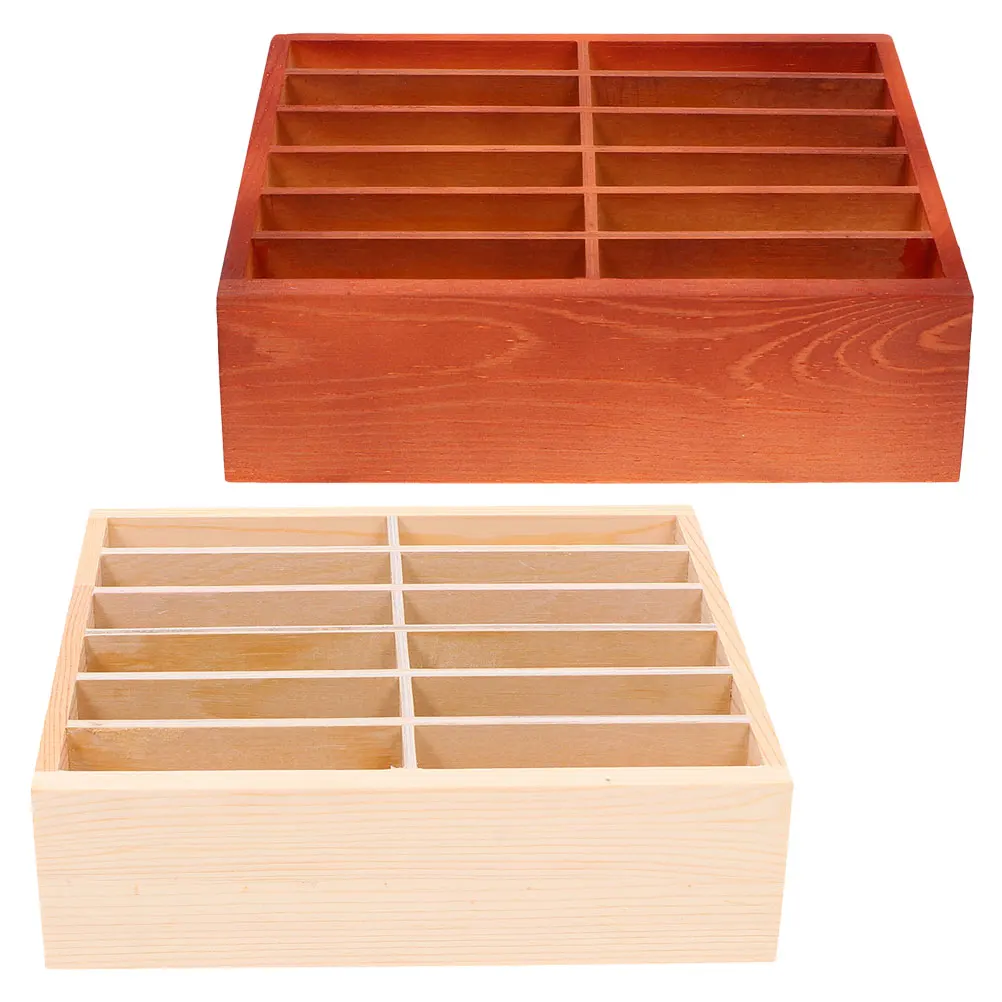 

2Pcs Wooden Cell Phone Storage Box Natural Texture Multi Compartments Classroom Office Desktop Organizer Phone Holder Cellphone