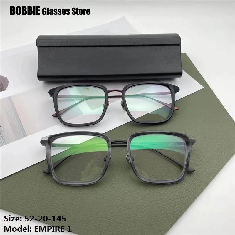 Pure Titanium Acetate Glasses Frame Man Square Big Face Japanese Handmade Eyeglasses Frames EMPIRE Optical Prescription Eyewear