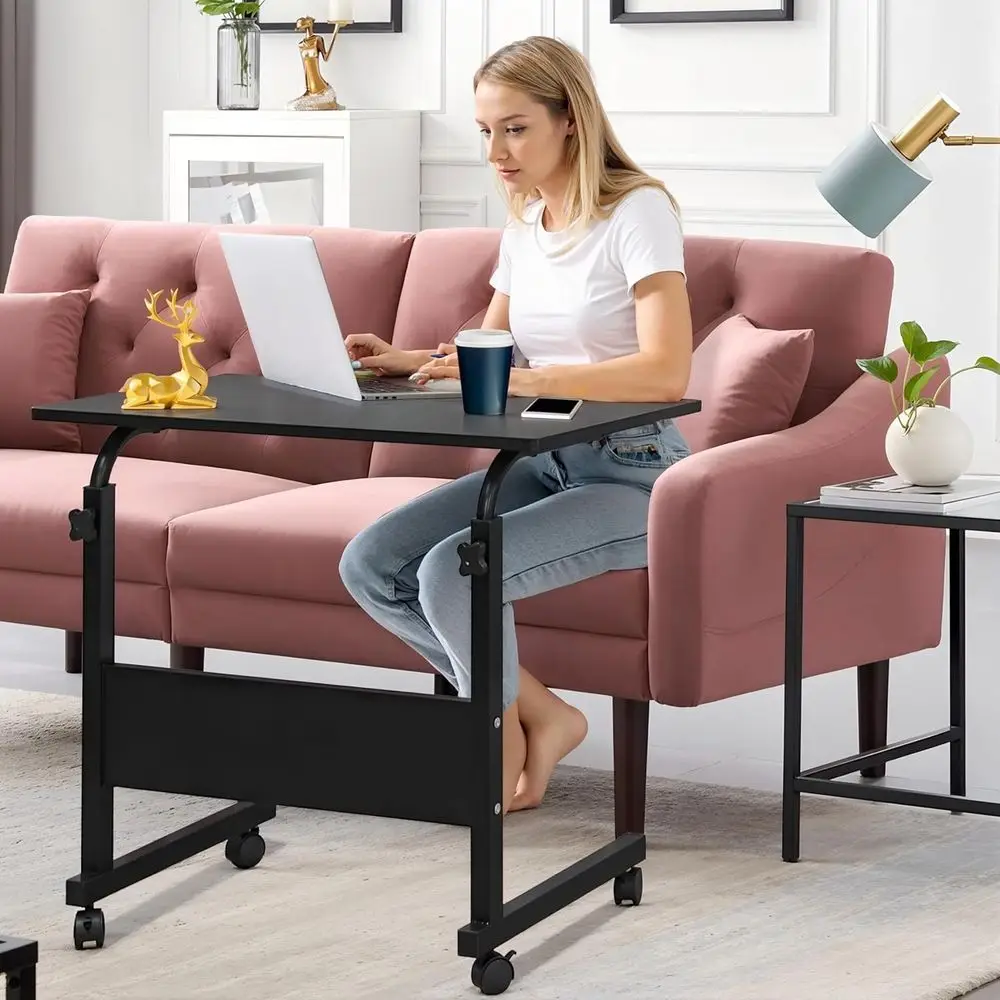 Rolling Laptop Desk Cart Height Adjustable, 31.5 inches Mobile Soa Side Table with Tablet Slot, Portable Standing Laptop Table D