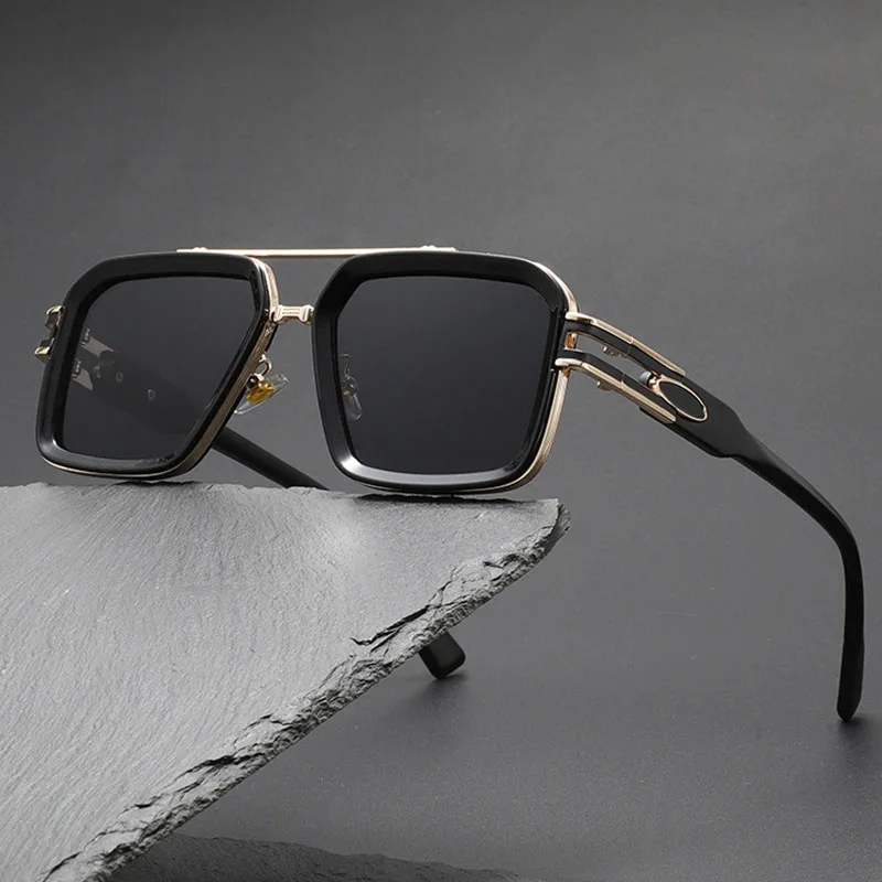 

Ретро деловые универсальные солнцезащитные очки с двойным мостом, мужские высококачественные уличные солнцезащитные очки, модные повседневные солнцезащитные очки в металлической оправе