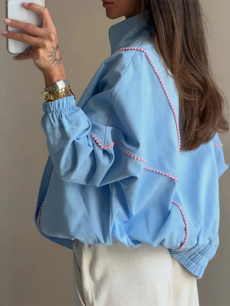 Denim Zipper Solid Stand Collar Women Jacket Short Long Sleeve Loose High Street Spring Autumn Thick Casual Female Outwear 2026