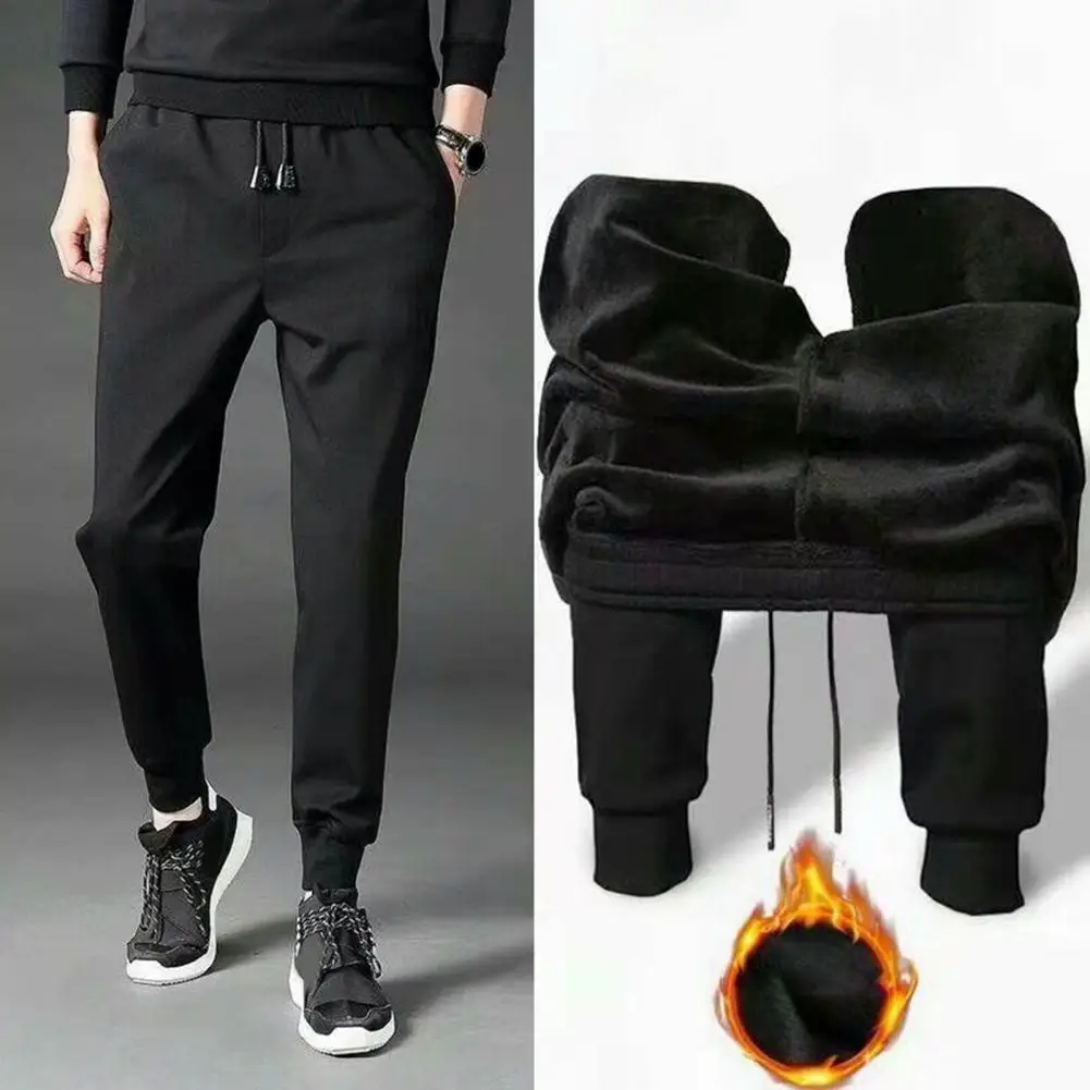 Einfarbige Jogging hose warme, mit Fleece gefütterte Herren-Jogger hose mit elastischer Taille und Kordel zug, ideal für Herbst-/Wintersport arten